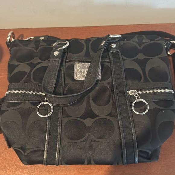 Coach, Poppy Daisy, black signature tote, red lining large - Picture 16 of 16